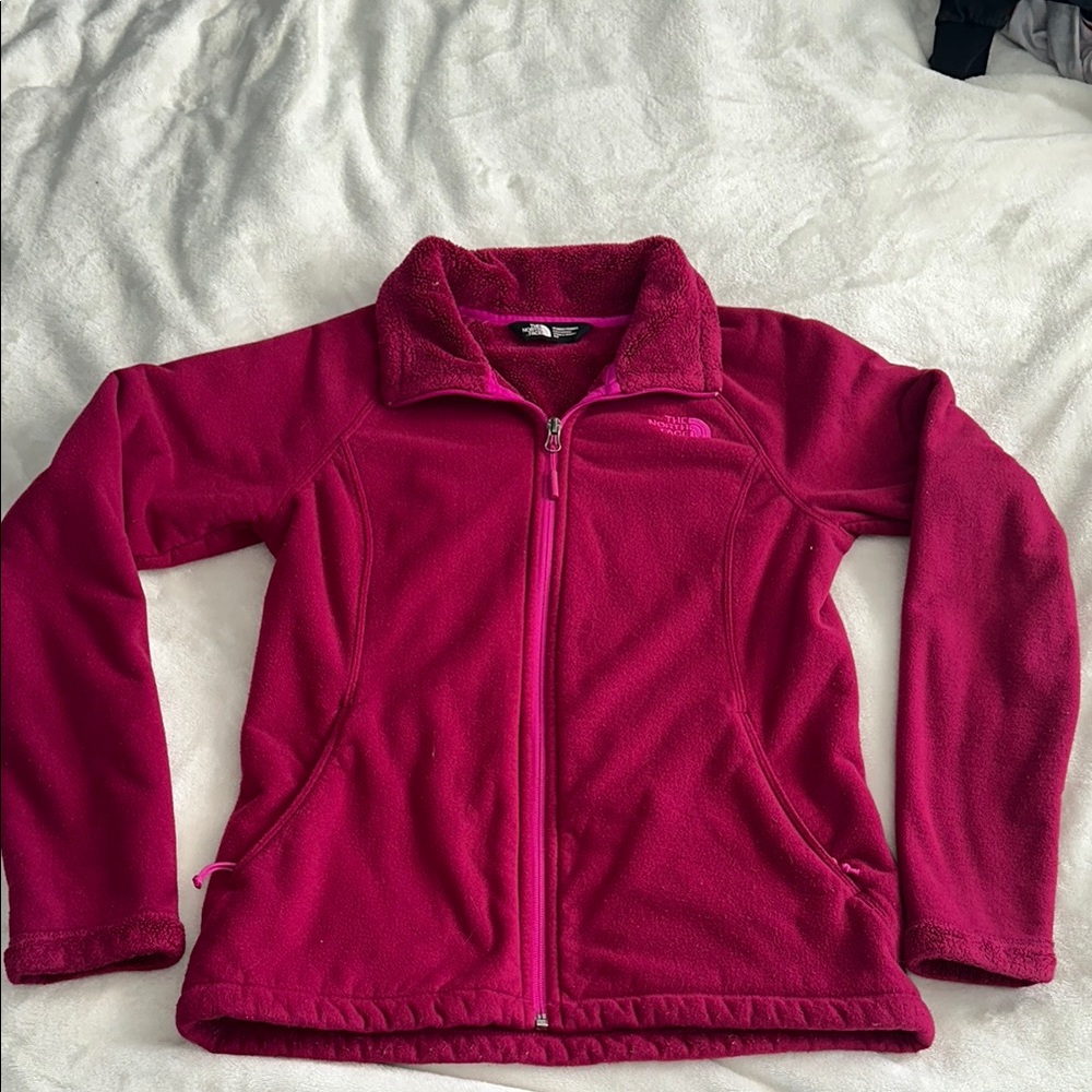 The North Face Pink Fleece Jacket with Stand-Up Collar and Full-Zip Style